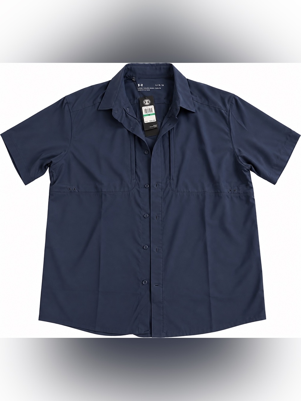 Under Armour Navy Short-Sleeve Performance Button-Down Shirt NWT Size Large